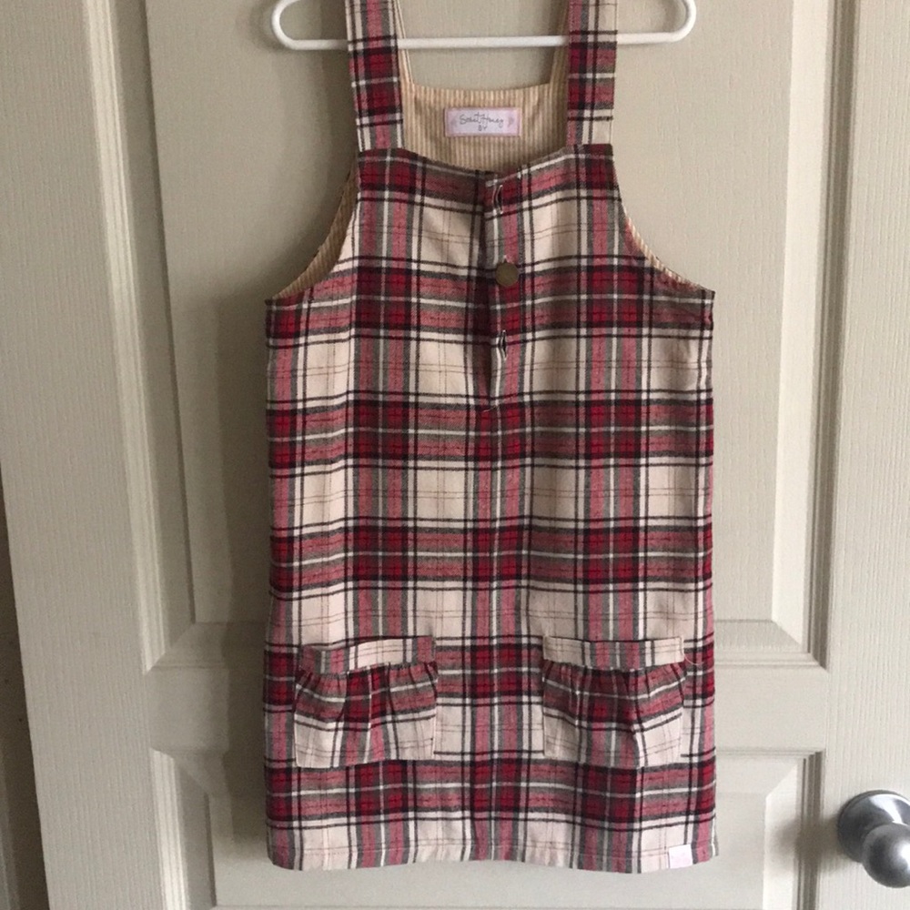 Sweet Honey red plaid dress jumper - size 8 girls